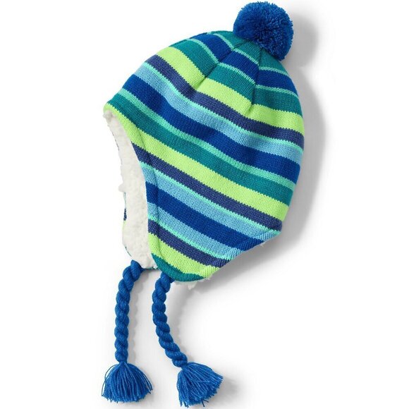 NEW Lands' End Kids Unisex Peruvian Hat Cobalt Multi Stripe Winter Sledding M/L - Picture 1 of 3